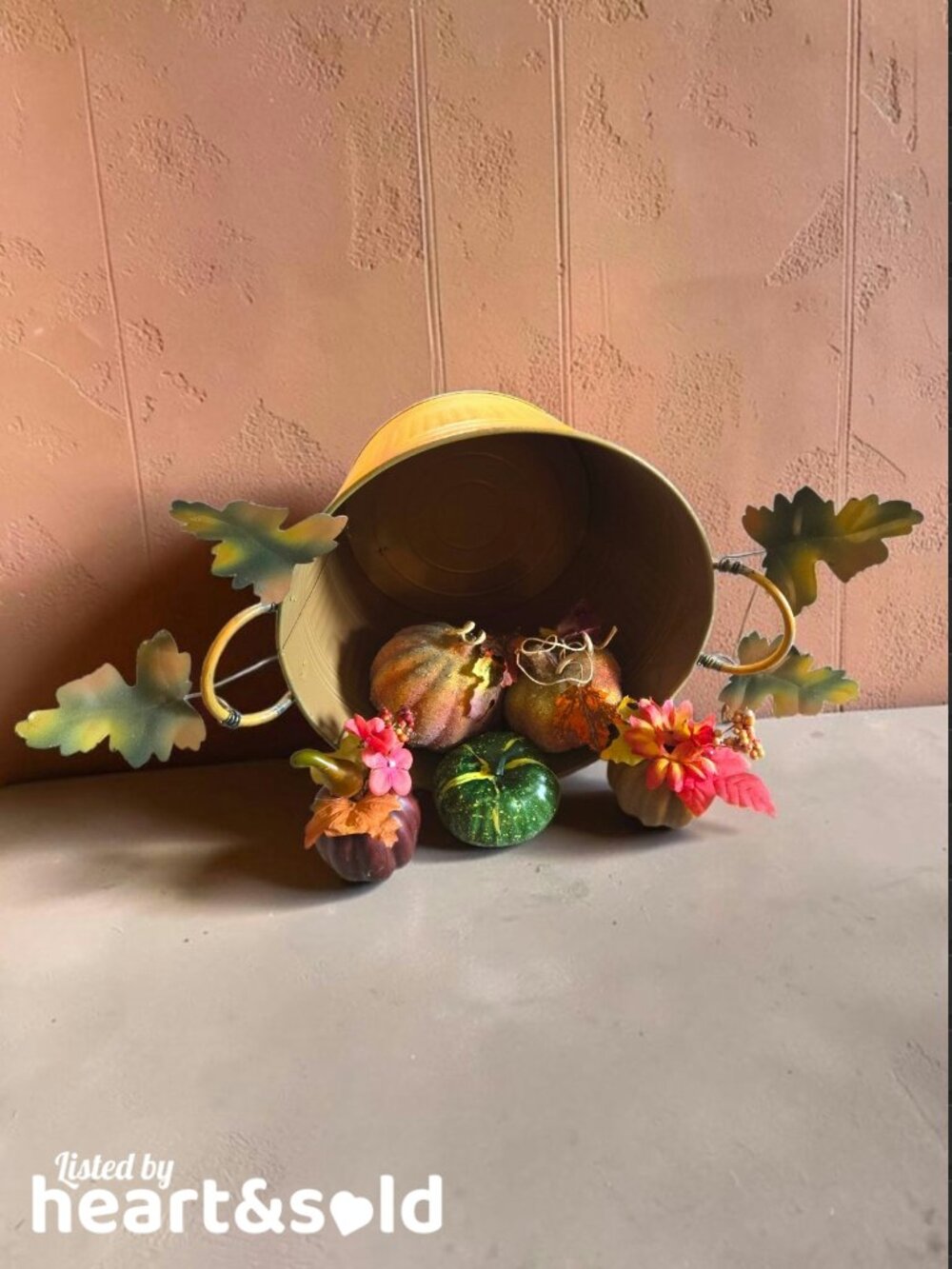 Rustic Fall Bucket w/ Mini Pumpkins Decor Set